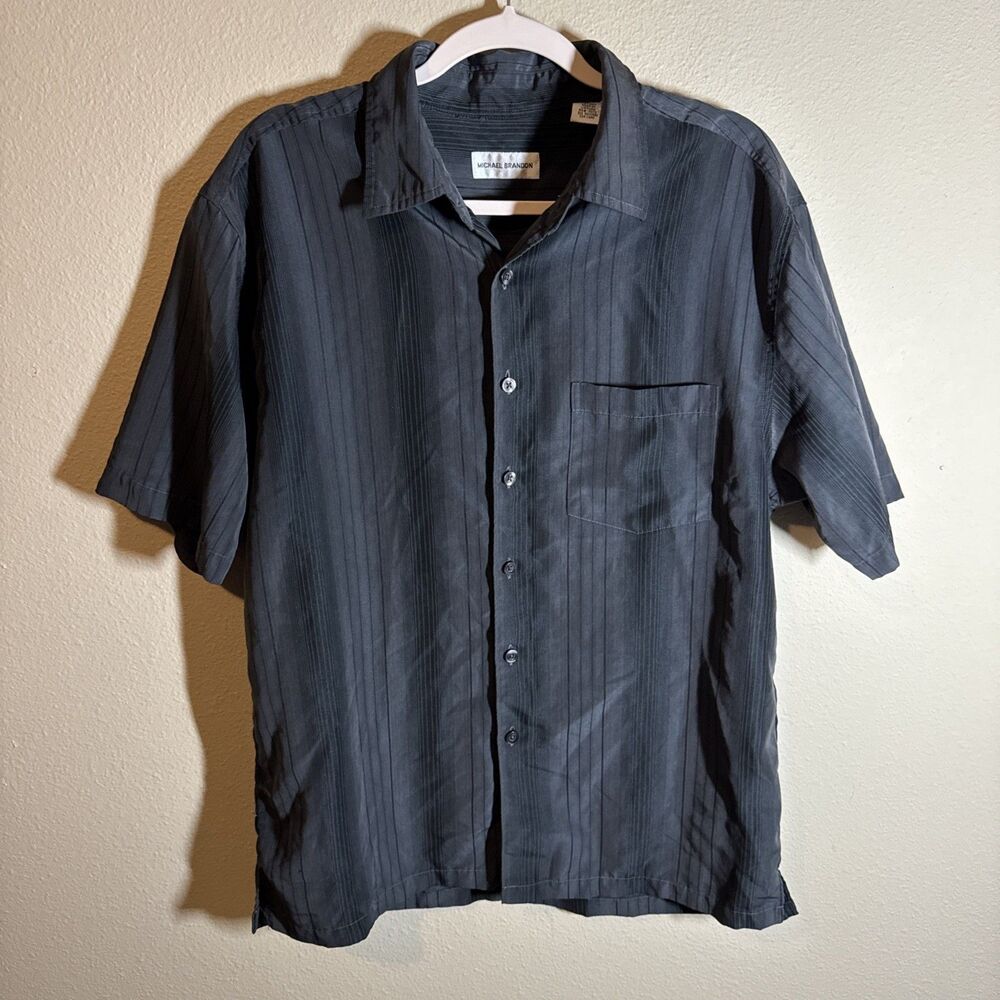 Michael Brandon Men’s Button Shirt Gray Stripes